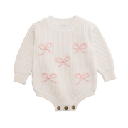 MudPie Baby Bow Chainstitch Baby Sweater Bubble