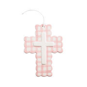 MudPie Baby Pink Ceramic Gingham Cross