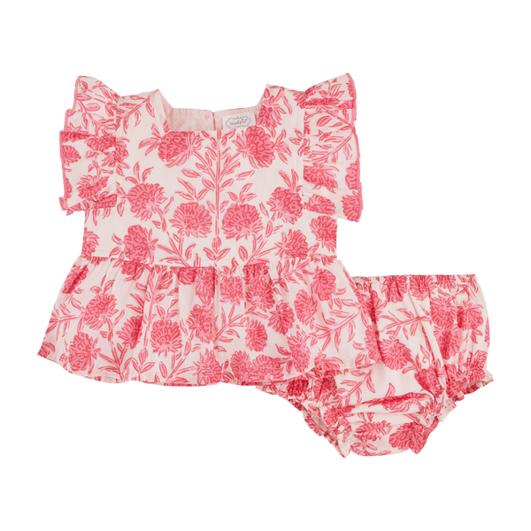 MudPie Unclassified Pink Block Print Pinafore Set