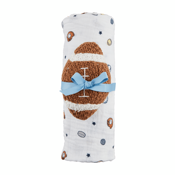 MudPie Unclassified Sports Swaddle And Rattle Set