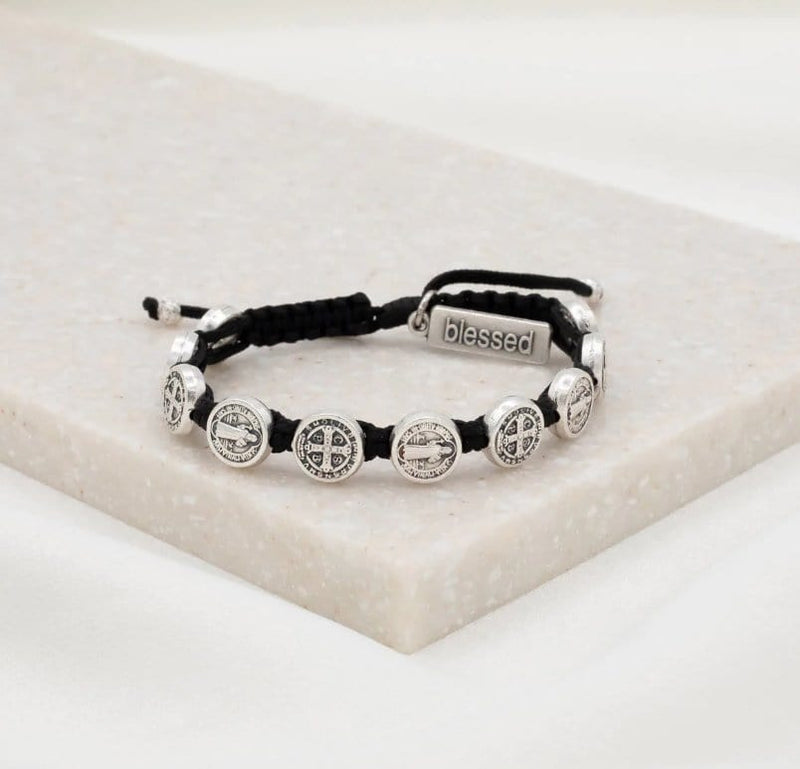 My Saint My Hero Bracelet Benedictine Blessing Bracelet - Silver Medals