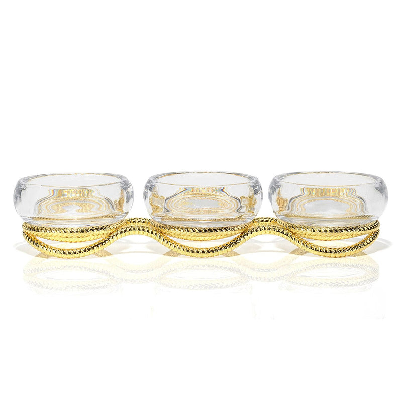 Nambe Unclassified Braid Gold Glass Triple Condiment Server