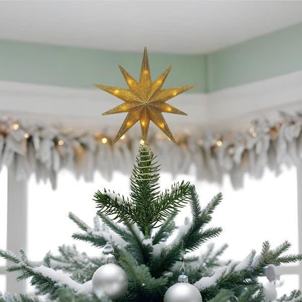 Old World Christmas 12" Lit Gold Glitter Star Tree Topper