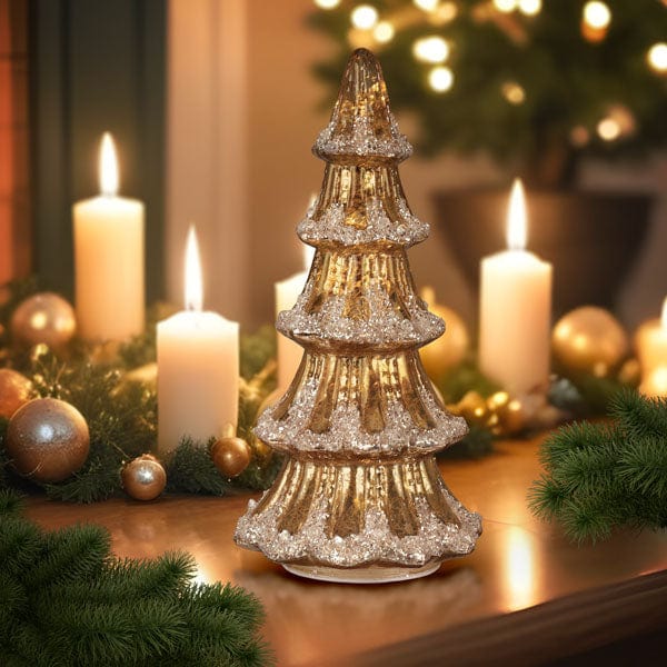 Old World Christmas 12" Lit Gold Mercury Glass Tabletop Tree