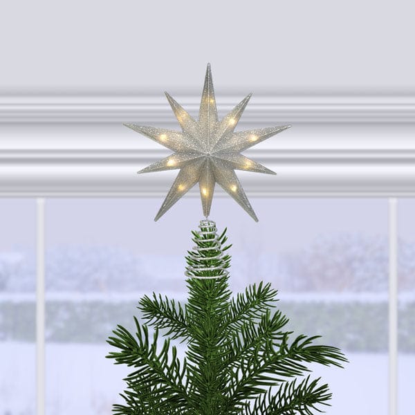 Old World Christmas 12" Lit Silver Glitter Star Tree Topper
