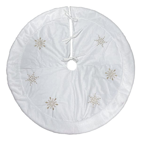Old World Christmas 48" Ivory Snowflake Embroidered Tree Skirt with  Faux Fur Trim