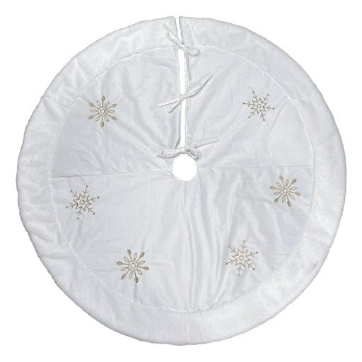 Old World Christmas 48" Ivory Snowflake Embroidered Tree Skirt with  Faux Fur Trim