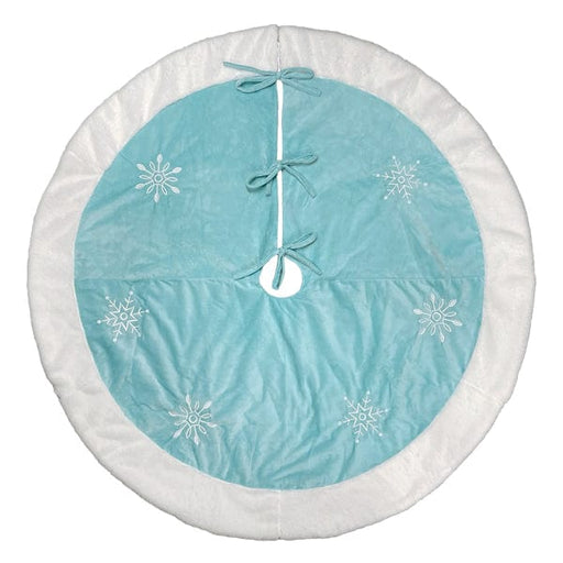 Old World Christmas 48" Pastel Blue Snowflake Embroidered Tree Skirt With Faux Fur Trim