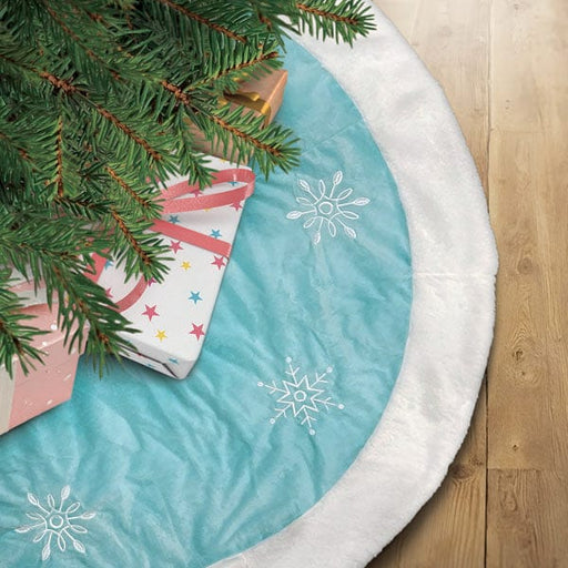 Old World Christmas 48" Pastel Blue Snowflake Embroidered Tree Skirt With Faux Fur Trim