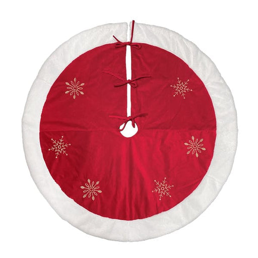 Old World Christmas 48" Red Snowflake Embroidered Tree Skirt With Faux Fur Trim