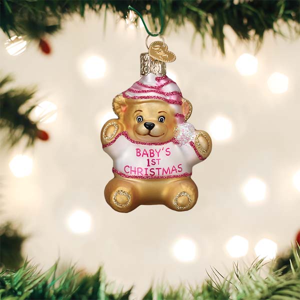 Old World Christmas Baby Girl's First Teddy Bear Ornament