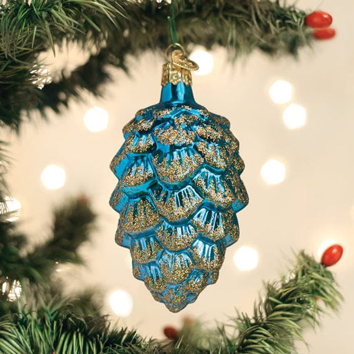 Old World Christmas Blue Ponderosa Pine Cone Ornament