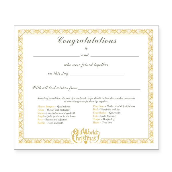 Old World Christmas Bride's Collection Certificate