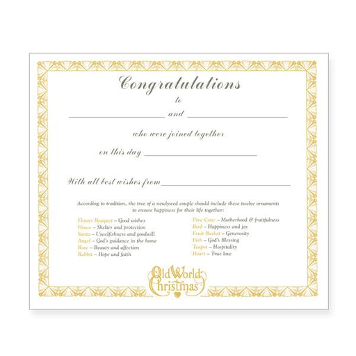 Old World Christmas Bride's Collection Certificate