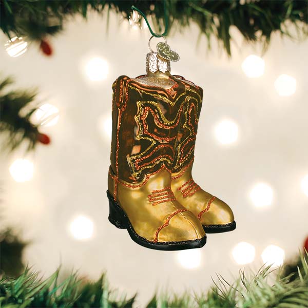 Old World Christmas Brown Pair Of Cowboy Boots Ornament