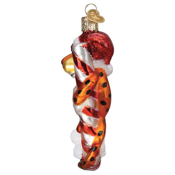 Old World Christmas Chester Cheetah On Candy Cane Ornament