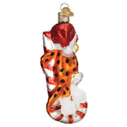 Old World Christmas Chester Cheetah On Candy Cane Ornament