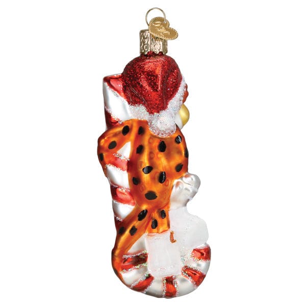 Old World Christmas Chester Cheetah On Candy Cane Ornament