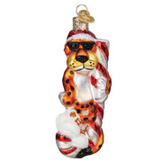 Old World Christmas Chester Cheetah On Candy Cane Ornament