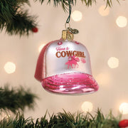 Old World Christmas Cowgirl Trucker Cap Ornament