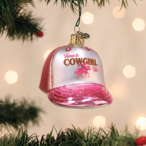 Old World Christmas Cowgirl Trucker Cap Ornament