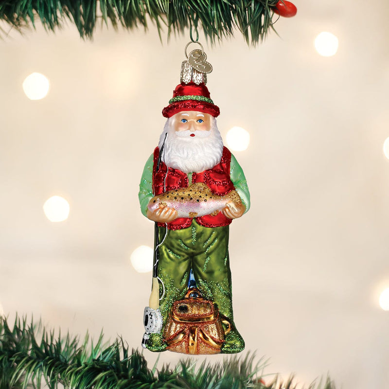 Old World Christmas Fly Fishing Santa Ornament