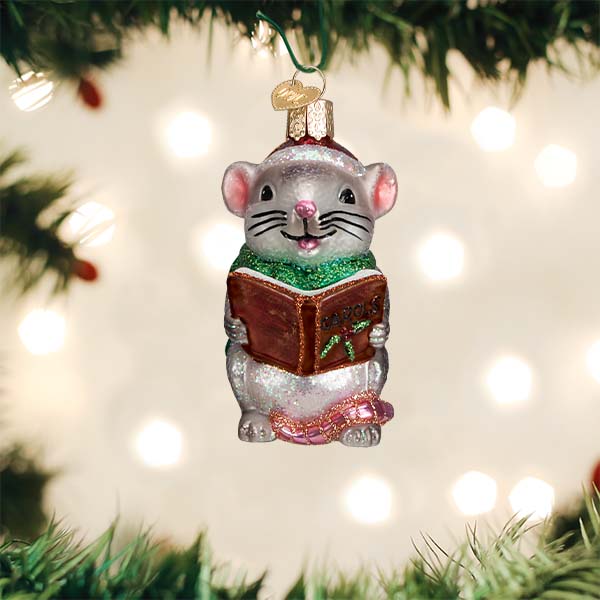 Old World Christmas Grey Caroling Mouse Ornament