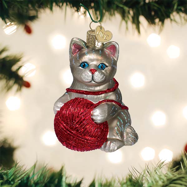 Old World Christmas Grey Playful Kitten Ornament
