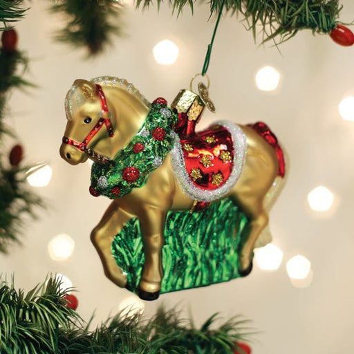 Old World Christmas Horse With Wreath Ornament