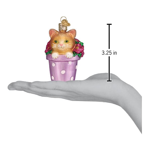 Old World Christmas Kitten In Flower Pot Ornament