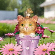 Old World Christmas Kitten In Flower Pot Ornament