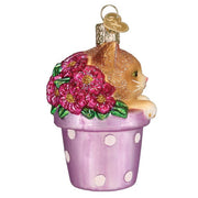Old World Christmas Kitten In Flower Pot Ornament