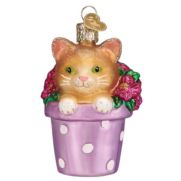 Old World Christmas Kitten In Flower Pot Ornament