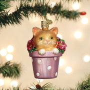 Old World Christmas Kitten In Flower Pot Ornament