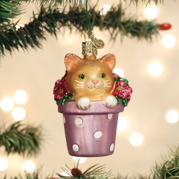Old World Christmas Kitten In Flower Pot Ornament