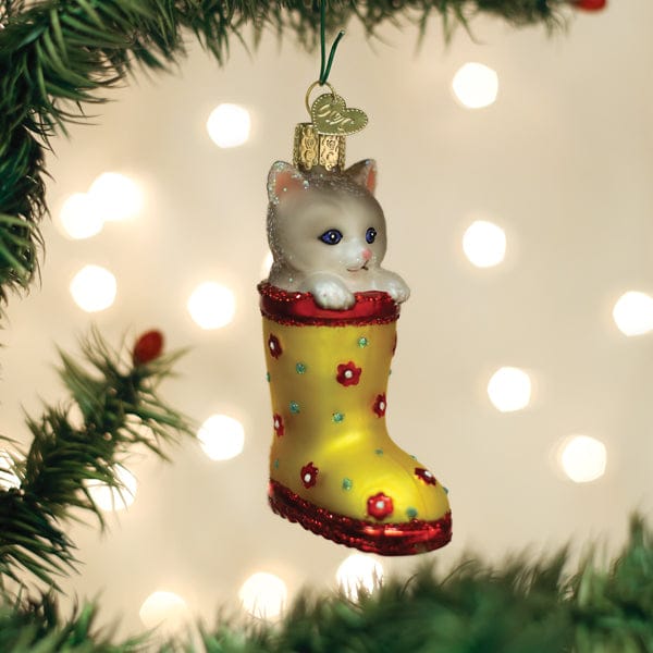 Old World Christmas Kitten In Rain Boot Ornament