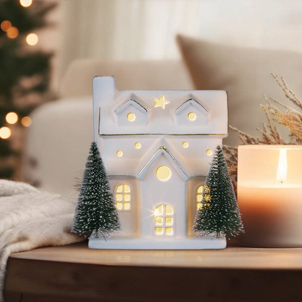 Old World Christmas Lit Ceramic House With Trees