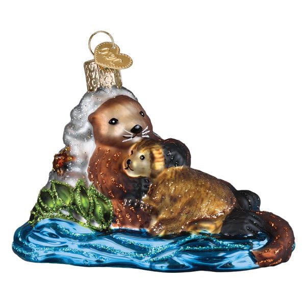 Old World Christmas Otter With Pup Ornament