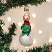 Old World Christmas Piglet On Snowball Ornament