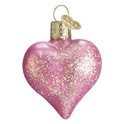 Old World Christmas Pink Glittered Heart Ornament