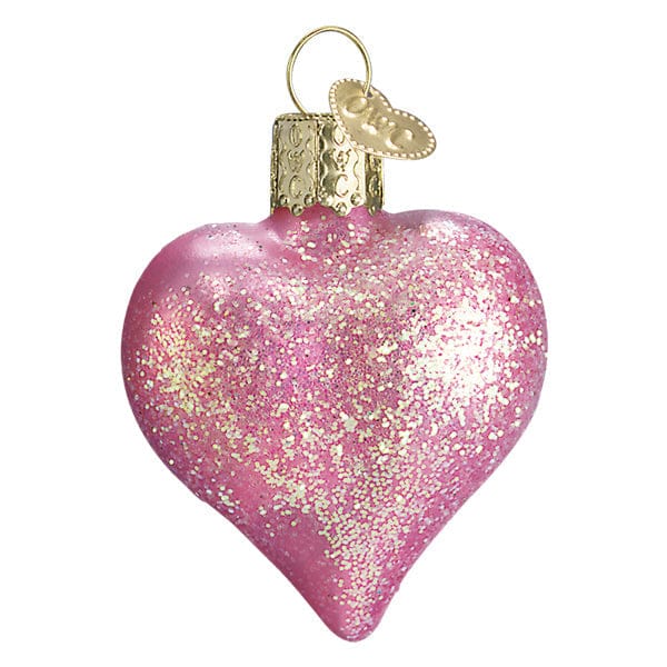 Old World Christmas Pink Glittered Heart Ornament