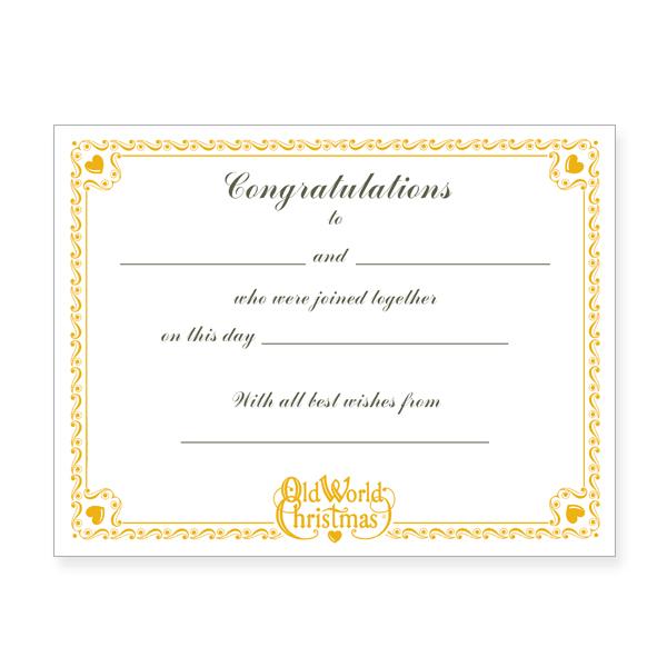 Old World Christmas Wedding Collection Certificate