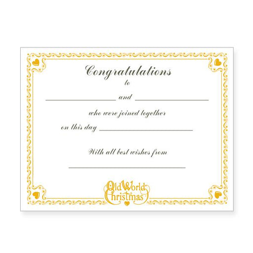Old World Christmas Wedding Collection Certificate