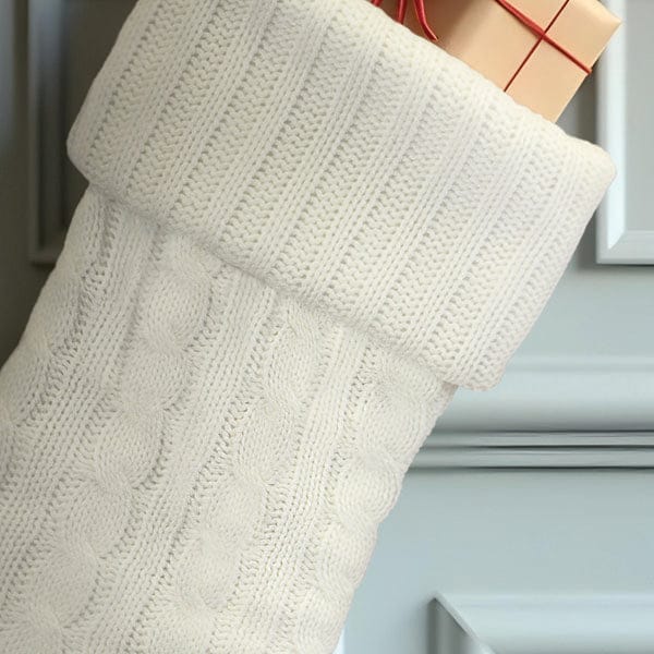 Old World Christmas White Plush Cable Knit Stocking
