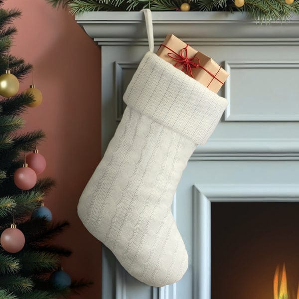 Old World Christmas White Plush Cable Knit Stocking
