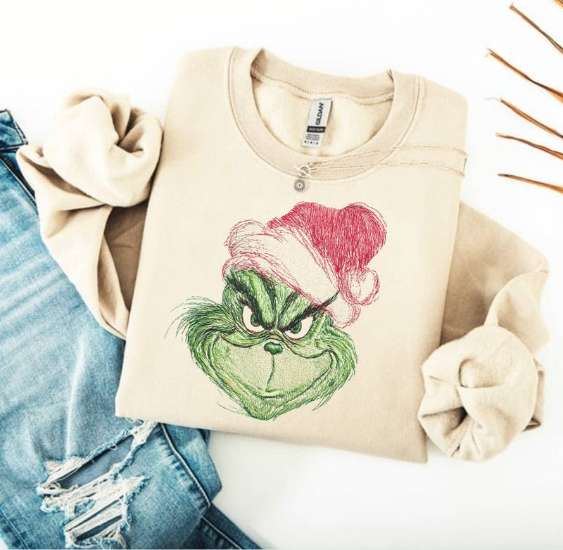 Posh Magnolia Boutique Grinch Christmas Faux Embroidery Sweatshirt or T-Shirt: Sweatshirt / XL