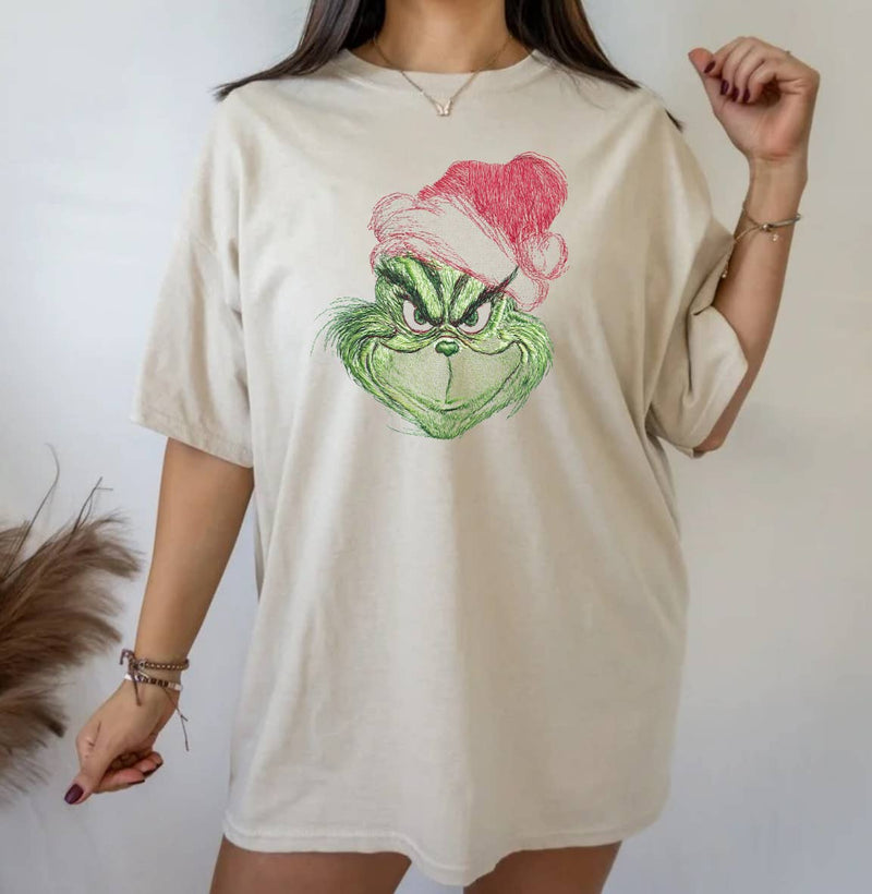 Posh Magnolia Boutique Grinch Christmas Faux Embroidery Sweatshirt or T-Shirt: Sweatshirt / XL