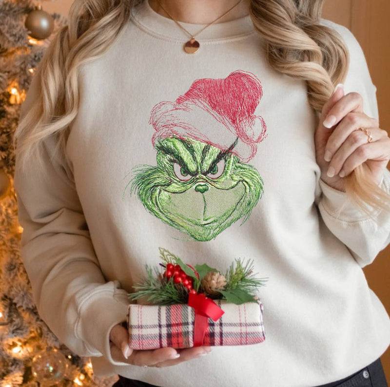 Posh Magnolia Boutique Grinch Christmas Faux Embroidery Sweatshirt or T-Shirt: Sweatshirt / XL