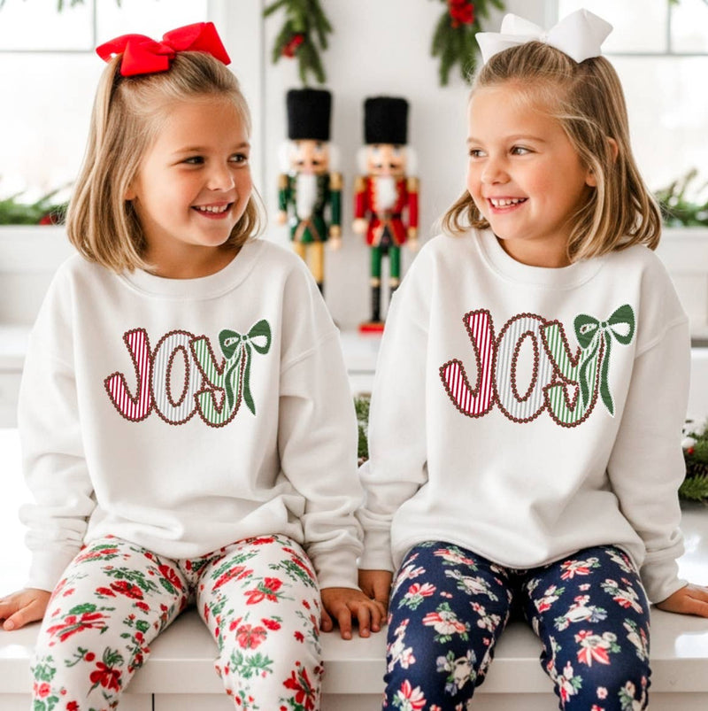 Posh Magnolia Boutique Joy Faux Seersucker Youth Sibling Christmas Sweatshirt: S