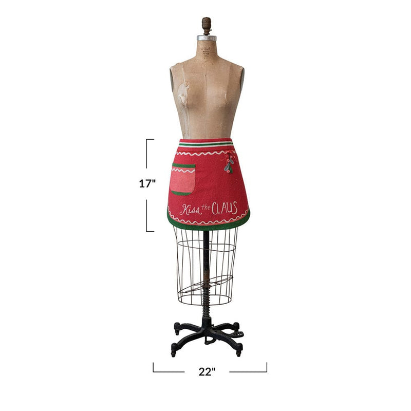 Quirks! Apparel & Accessories Embroidered & Printed Christmas Apron with Pom Poms & Pocket